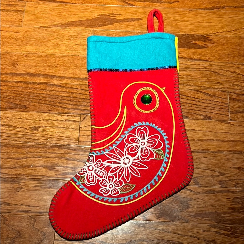Colorful Bird Embroidered Christmas Stocking